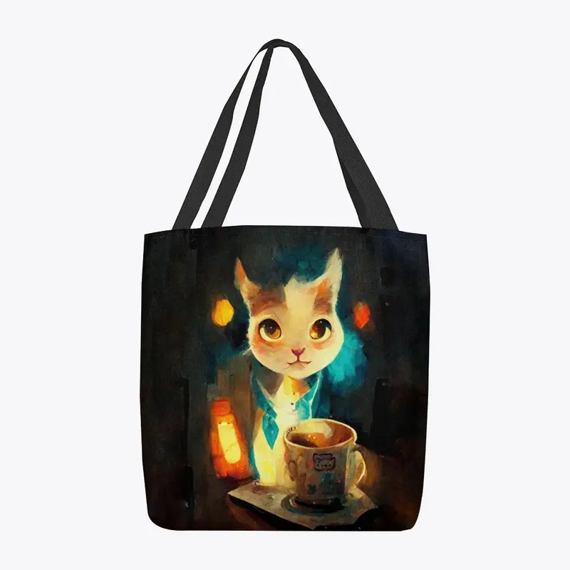 Cute Cat With Coffee Painting