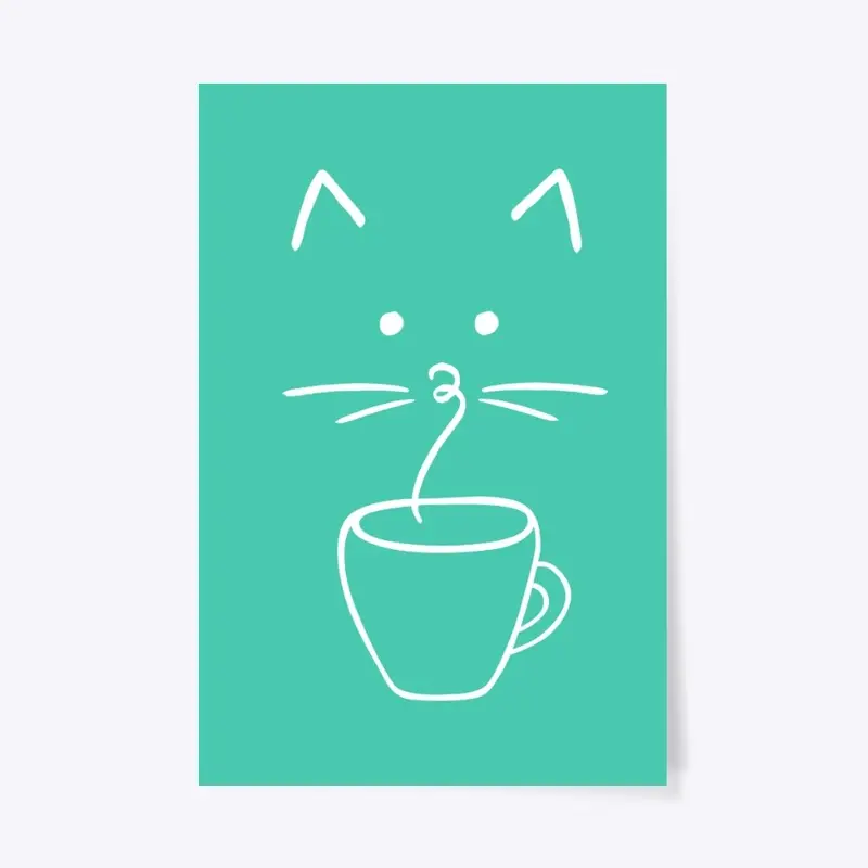 Hot Coffee Steam Cat Face Line Art