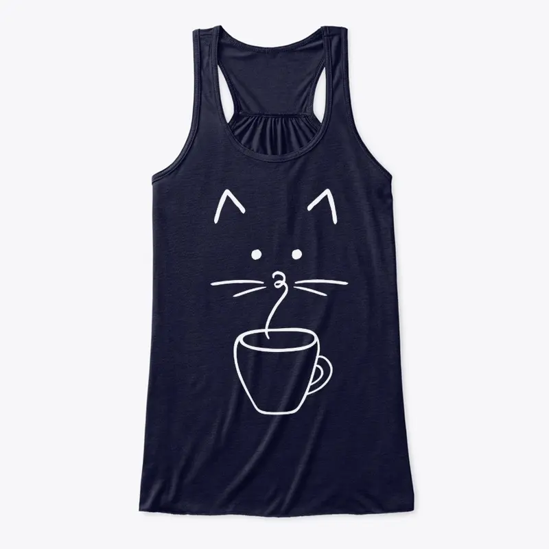 Hot Coffee Steam Cat Face Line Art