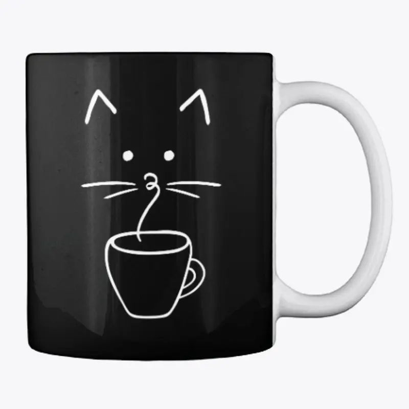 Hot Coffee Steam Cat Face Line Art