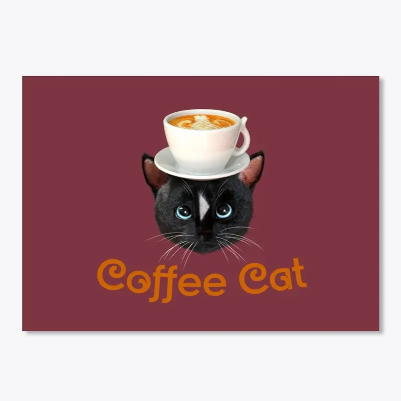 Coffee Cat with Cup on Head