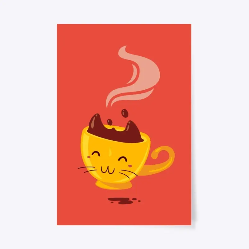 Cute Cartoon Coffee Cup Cat