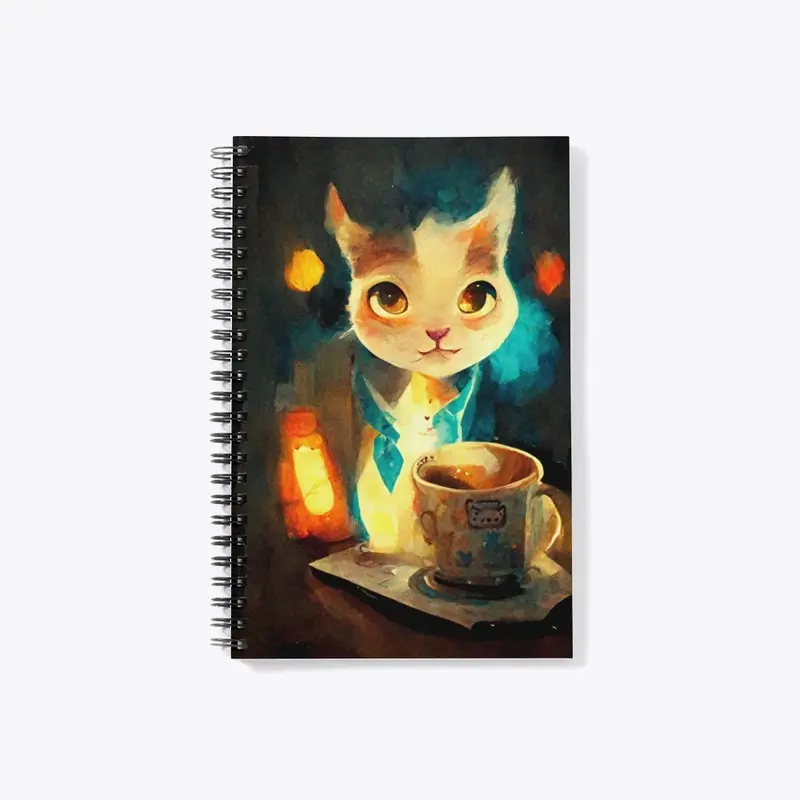 Cute Cat With Coffee Painting