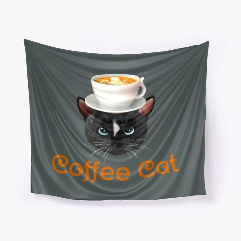 Coffee Cat with Cup on Head