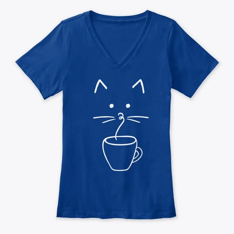 Hot Coffee Steam Cat Face Line Art