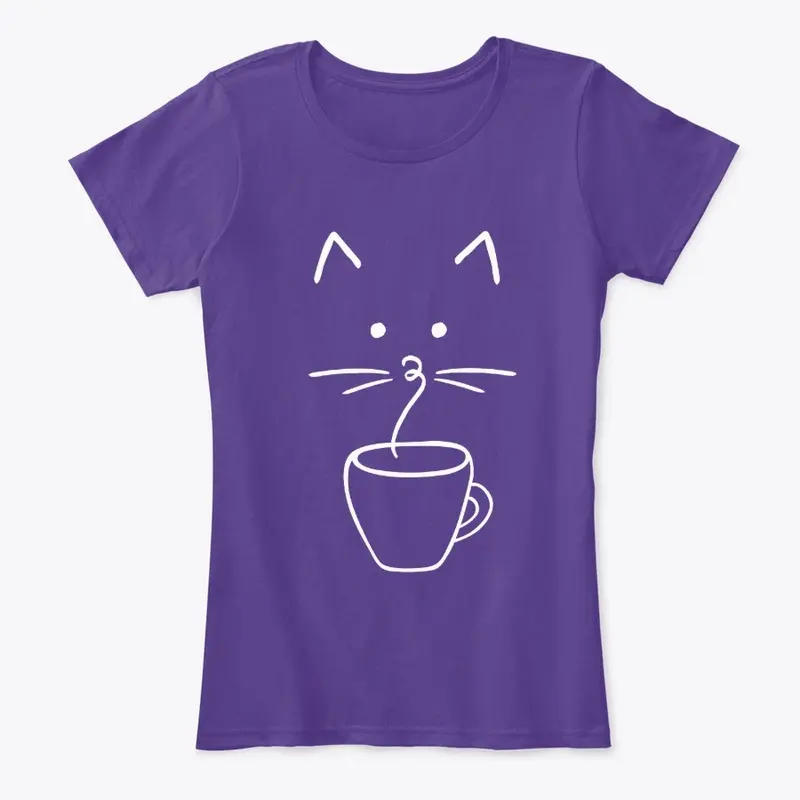 Hot Coffee Steam Cat Face Line Art